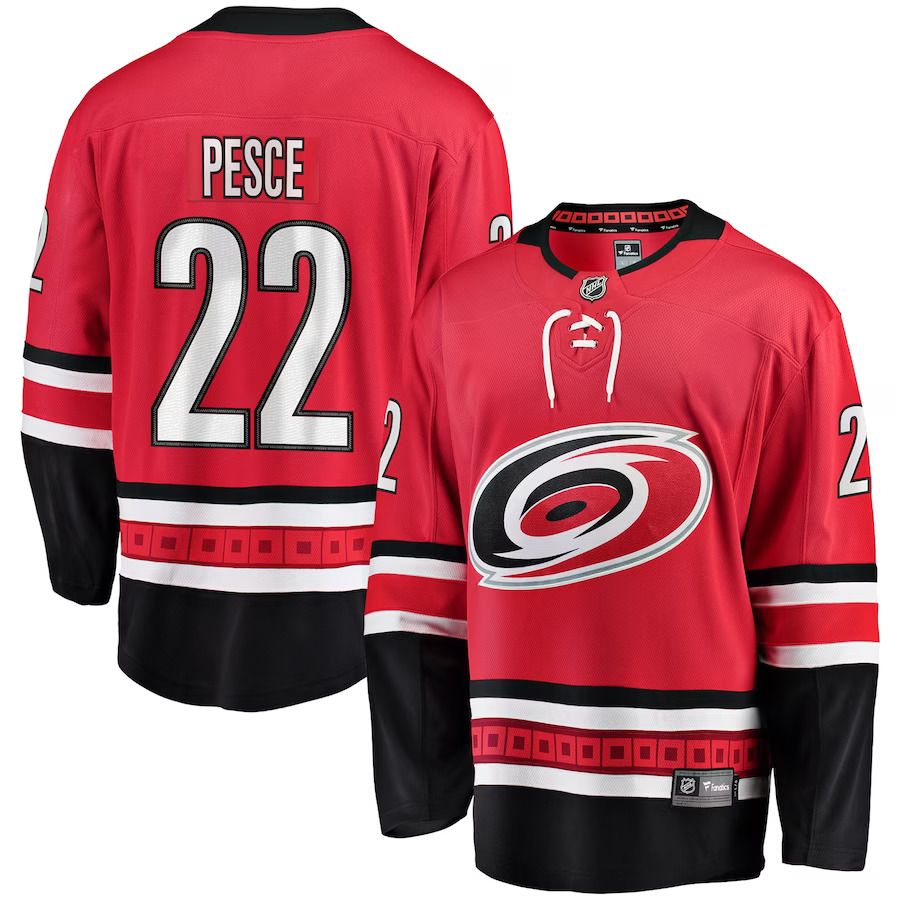 Men Carolina Hurricanes 22 Brett Pesce Fanatics Branded Red Breakaway Player NHL Jersey